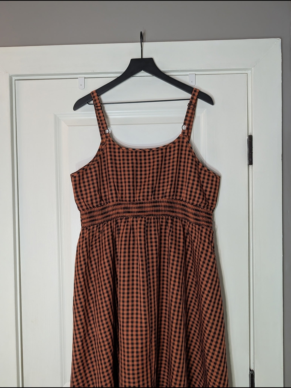 BloomChic Brown and Black Gingham Smocked Midi Dress - Picture 4 of 5